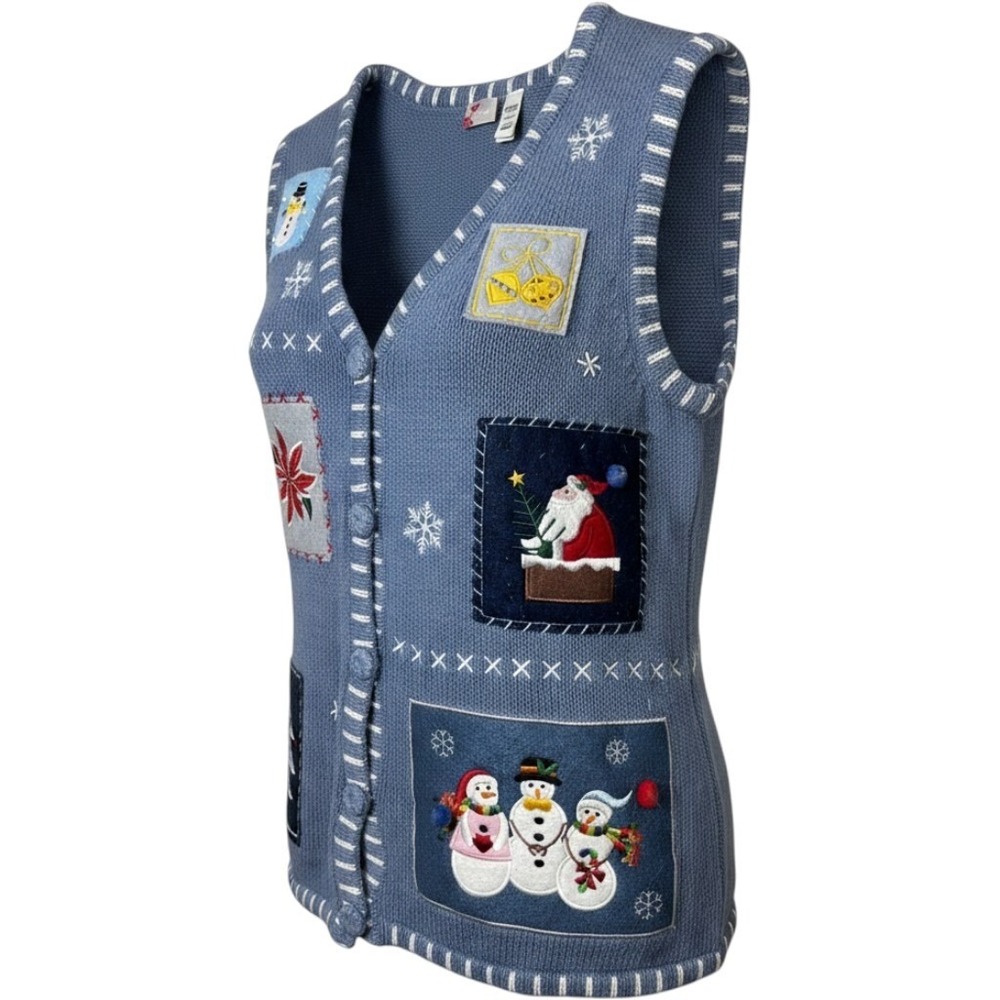 Holiday Edition Blue Winter Christmas Button Up Vest Size M